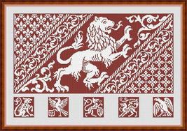 Antique Medieval Heraldic Lion Rampant Monochrome Cross Stich Pattern PD... - £3.98 GBP