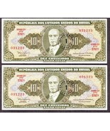 * 2 x BRAZIL 1 CENTAVO ON 10  CRUZEIROS ( 1967 ) - $175.35 MXN
