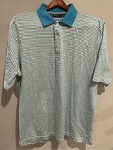 BOBBY JONES Striped Golf Polo Shirt-Blu/White Short Sleeve EUC Mens Large - $8.79