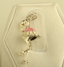 Vintage Sterling Silver 3D Enameled Flamingo Pendant Charm Signed Ross Simons - £39.42 GBP