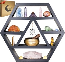 Large 21&quot; Black Geometric Altar Shelf For Crystals With A Hexagon Display - - £46.45 GBP