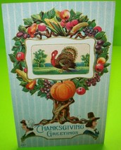 Thanksgiving Postcard Vintage Embossed Tree Of Life Pilgrims Series 927 Unused - $11.88