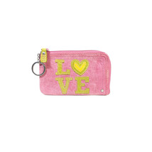 Fossil Wallet Pink &amp; Green Small Leather Card Id Key Fob Vintage Wallet *Lovely* - £27.60 GBP