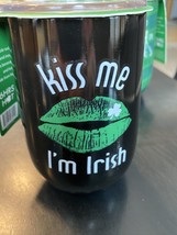 double wall stainless wine cup kiss me im irish st patricks day new 14 oz - £11.34 GBP
