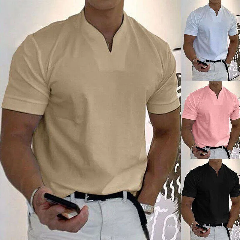 Mens Short Sleeve Solid Loose Casual Linen Shirts Shirt Blouse Tops Summer - £25.11 GBP
