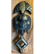 Vintage Carved Wood &amp; Brass Metal African Tribal Ethic Art Carving Carve... - $88.72 CAD