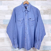 Wrangler Vintage Western Shirt Blue Pearl Snap Button Long Sleeve Mens XL - £46.71 GBP