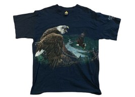 Vintage All Over Wrap Print Single Stitch Shirt Bald Eagle Animal Bull S... - $37.00