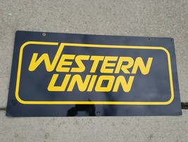 Vintage Western Union Double Sided Metal Sign 30” x 15.5” Original Yellow Black - £102.29 GBP