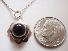 Round Black Onyx Flower 925 Sterling Silver Pendant Small receive exact item - £7.18 GBP