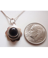 Round Black Onyx Flower 925 Sterling Silver Pendant Small receive exact ... - £7.22 GBP
