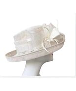 Ladies Off-White French Fashion Kentucky Derby Sinamay Curled Edges with Bow Flo - $89.99