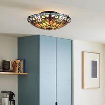 Fine Art Lighting Tiffany Style Stained Glass Flush Mount Ceiling Lamp - £125.89 GBP