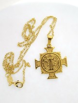 14K Yellow Gold plated Saint Benedict Cross Charm Pendant CROSS Cruz San... - £15.48 GBP