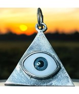 Vtg Silvertone All Seeing Eye Triangle Pendant Charm - $44.64 CAD