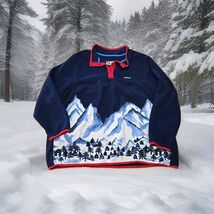 Lands End Pullover Fleece Snow Mountains Mens Size XL Outdoor Hiking Trails - $39.60