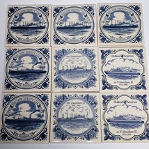 Lot of 9 Holland American Cruise Line Blue Delft Coaster Tiles w Cork Backs - £26.33 GBP