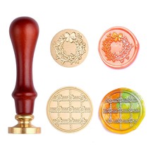 Christmas Wax Seal Stamps, Christmas Wreath &amp; Flower Grid Sealing Wax Stamp Head - $11.99