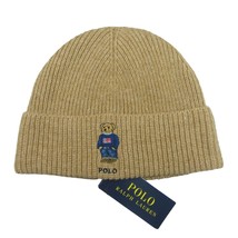 Polo Ralph Lauren RL Embroidered USA Bear Beanie Cap One Size Beige NEW - $54.95