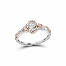 10kt Two-tone White Gold Womens Round Diamond Solitaire Rose-accent Ring 1/5 Ctt - £274.90 GBP
