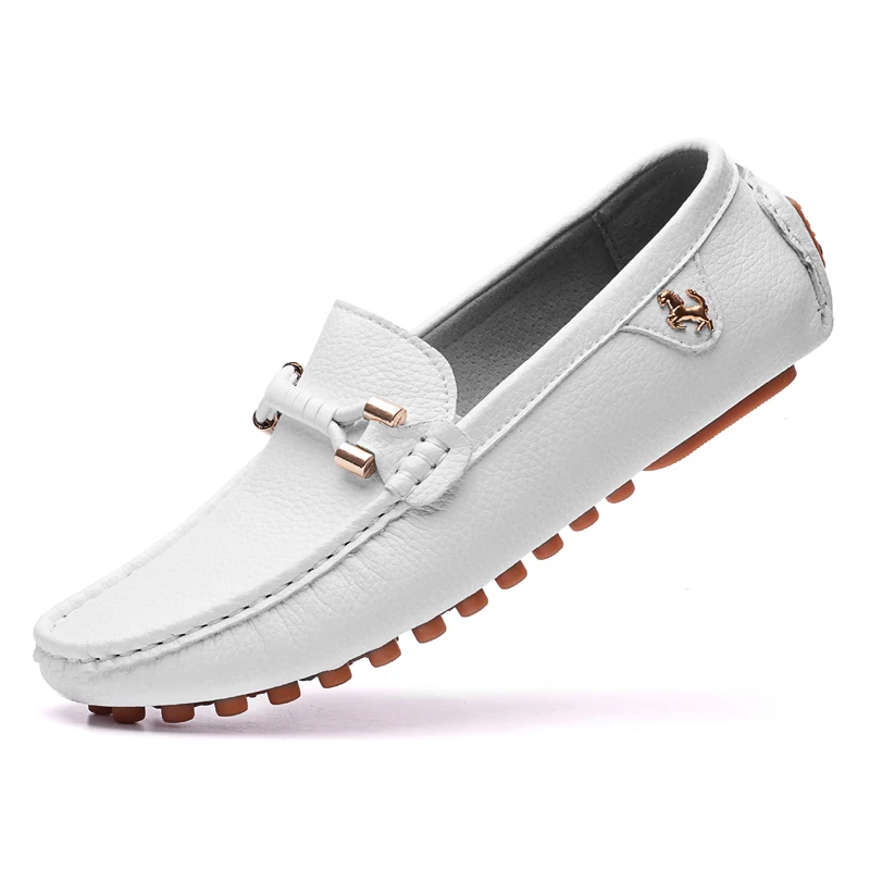 White Loafers Men Handmade Leather Shoes Black Casual Driving Flats Blue... - $48.90