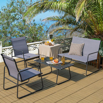 4 Pcs Patio Furniture Set Outdoor Conversation Chat Set With Coffee Table Garden - £187.80 GBP