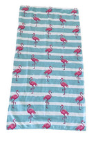 Pink Flamingo Beach Towel 30”X60” Thin Lightweight Microfiber Blue White Stripe - £15.38 GBP