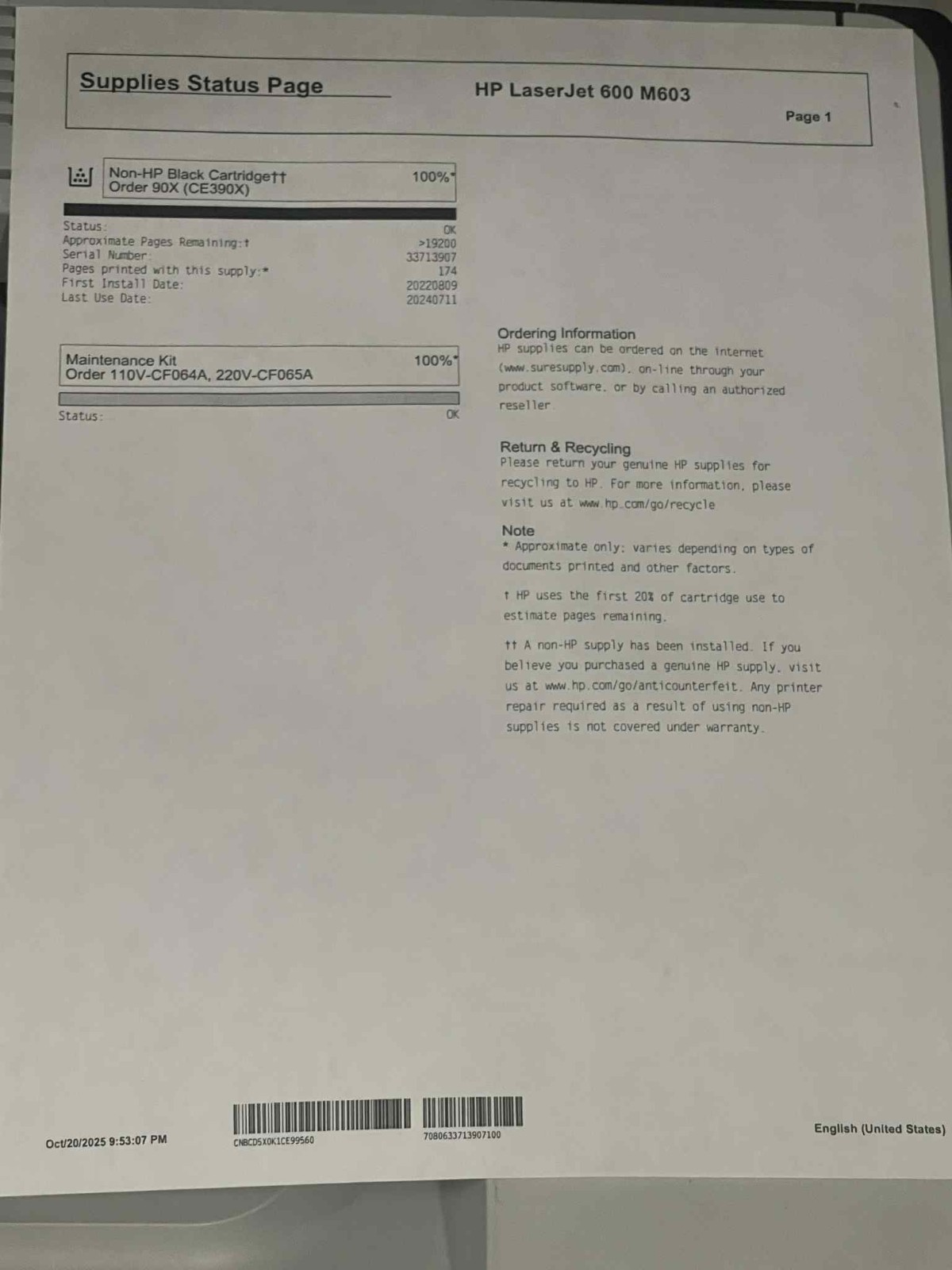 HP LaserJet Enterprise 600 M603 Printer – 100% Toner Item image 10