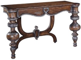 Console Portico Solid Wood Swedish Moss Accents Rustic Pecan Turned Legs - £1,401.87 GBP