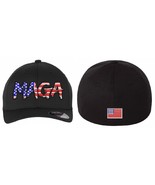 Trump Hat Embroidered USA MAGA Only and USA Flag on the Back Flex Fit Bl... - $26.99