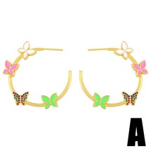 FA Multicolor Butterfly Hoop Earrings For Women Enamel Big Hoop Earrings Crystal - £8.46 GBP