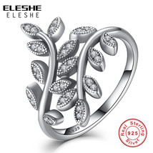 Eleshe Authentic 925 Sterling Silver Sparkling Leaves Silver Ring With Cubic Zir - £18.59 GBP