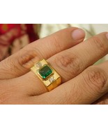 Men&#39;s 3Ct Exclusive Simulated Diamond &amp; Emerald Ring 925 Silver Gold Plated - $133.64