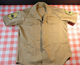 1977 Us Army Tan 445 Short Sleeve Uniform Dress Shirt Staff Serg EAN T Rank Large - $32.39