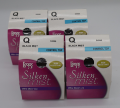 L&#39;eggs Silken Mist Size Q Ultra Sheer Pantyhose Control Top Black Mist 4... - $27.68