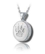 Sterling Silver Round Dog Paw Funeral Cremation Urn Pendant for Ashes w/Chain - £255.59 GBP
