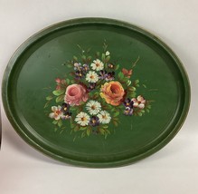 Vintage Large Toleware Hand Painted Floral Metal Tray - 24x19.5” - $24.74