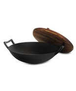 MegaChef 2 Piece 14 Inch Heavy Duty Cast Iron Wok with Wood Lid - $1,315.65 MXN