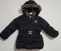 NWOT Juicy Couture Kids Girls Jacket Hooded Belted Snap Front Black Size 5 - £18.67 GBP