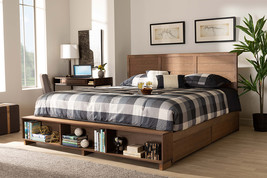 Burma Ash Walnut Brown King Size 4-Drawer Platform Storage Bed w Shelves - $16,806.83 MXN