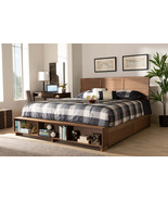 Burma Ash Walnut Brown King Size 4-Drawer Platform Storage Bed w Shelves - $16,806.83 MXN