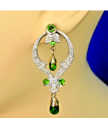 Earth mined Diamond Peridot Deco Earrings Fine Vintage Gatsby Style Dang... - $2,465.25