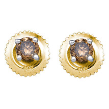 10kt Yellow Gold Round Brown Color Enhanced Diamond Solitaire Stud Earrings - £109.30 GBP