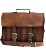 17&quot; leather messenger bag laptop case office briefcase gift for men comp... - $55.00