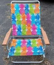 Rio Beach Folding Chair Cloth Pool Patio Lawn Aluminum Wood Arms Pineapples - $37.07