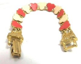 Vintage Pink Enamel Mouse ears Gold tone Link Bracelet - £11.81 GBP