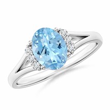 ANGARA 8x6mm Natural Aquamarine with Diamond Collar Solitaire Ring in Silver - £294.61 GBP+