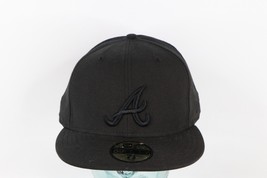 NOS Vintage 90s New Era Atlanta Braves Baseball Black Dome Fitted Hat USA 7 5/8 - £75.13 GBP