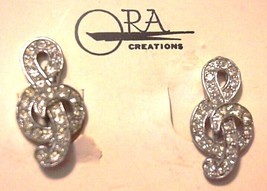 Ora Signed Rhinestone Filled Clip Earrings 1 1/8&quot; - £29.41 GBP