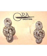 Ora Signed Rhinestone Filled Clip Earrings 1 1/8&quot; - £29.19 GBP